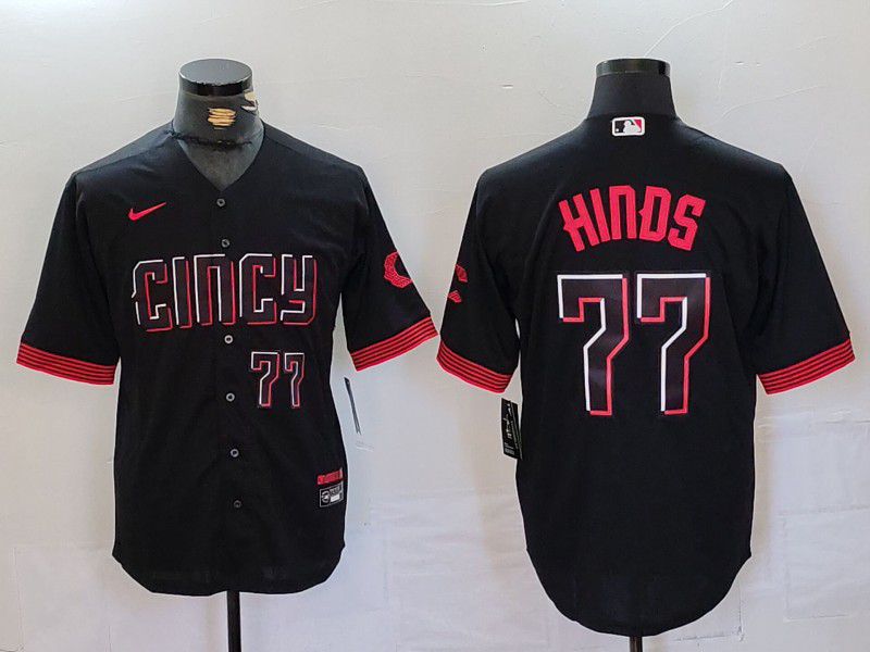 Men Cincinnati Reds #77 Hinds Black City Edition Nike 2024 MLB Jersey style 4